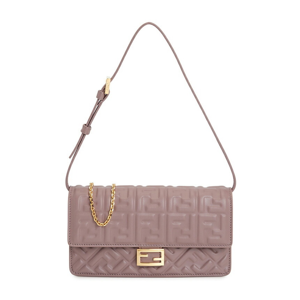 FENDI Baguette Continental Chain Wallet Purple nappa leather Shoulder Bag